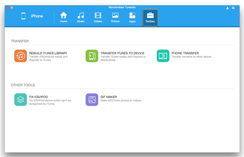 TunesGo User Interface - Information