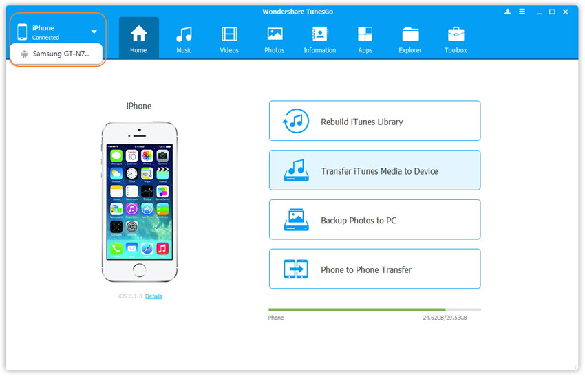 TunesGo User Interface - Information