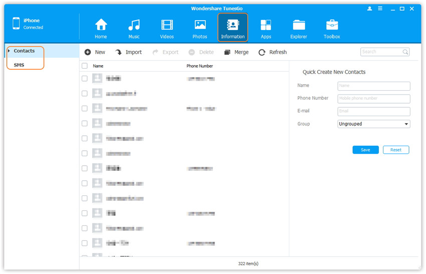 TunesGo User Interface - Information