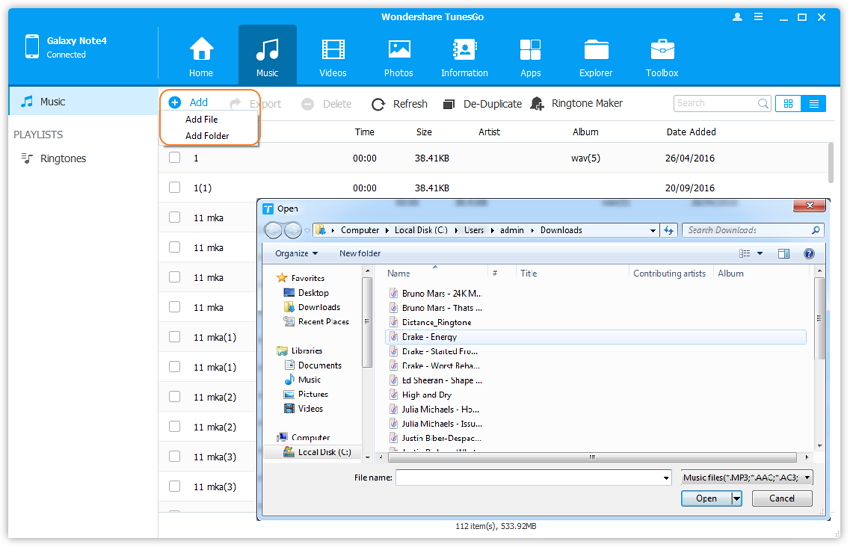 Transferir música do PC para a galáxia s8 com o Samsung Galaxy S8 Manager