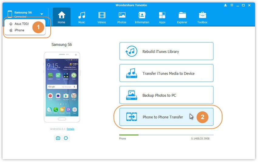 transfer photos from Samsung phone to tablet