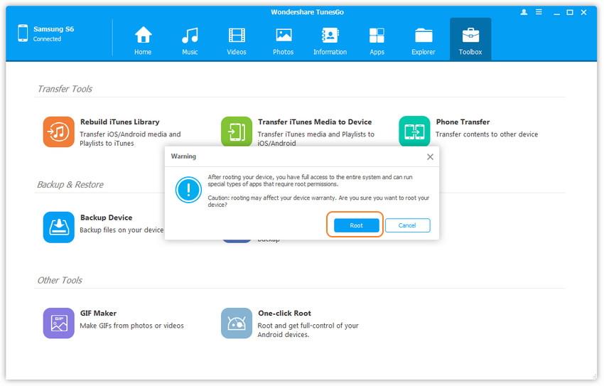 Root Motorola Defy with TunesGo step 3