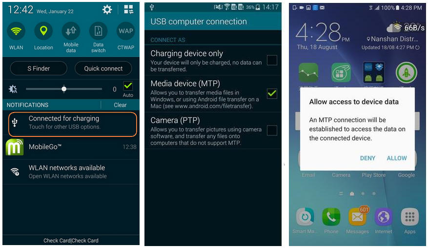 autoriser la connexion MTP sur l'appareil Android connecté