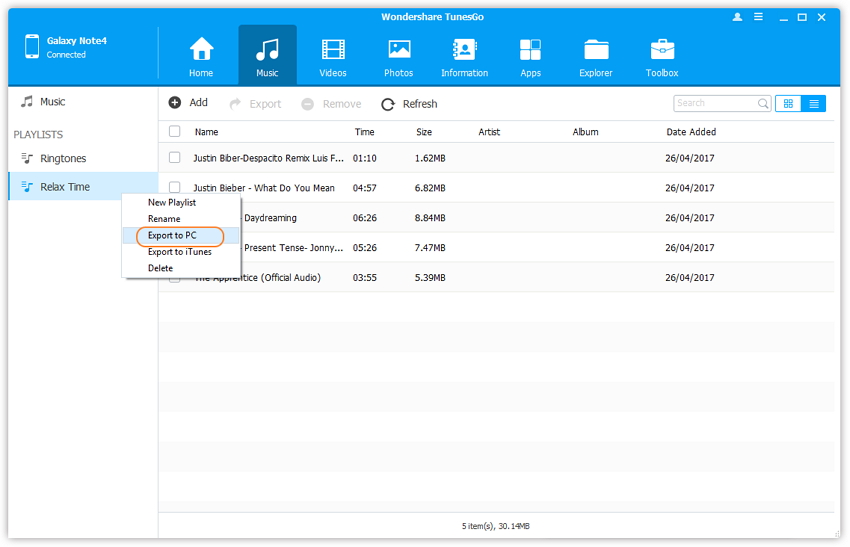 Trasferire playlist musicale da Galaxy S8 a computer