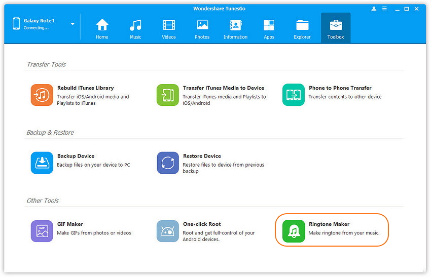 Make music to Android Ringtone - Find Ringtone Maker in Toolbox