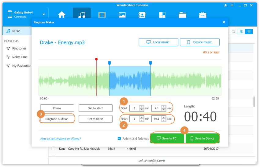 Ringtone Maker for Android - set the specific timing