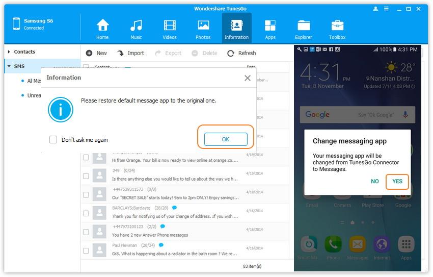 how to transfer messages from pc to android