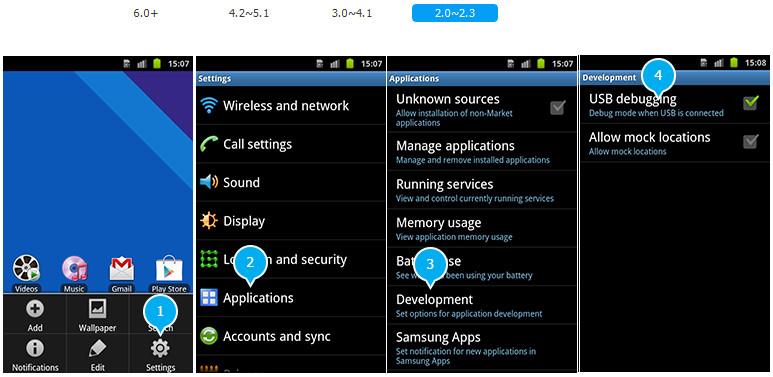 Enable USB Debug on Android 2.0-2.3