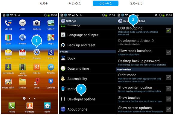 Enable USB Debug on Android 3.0-4.1
