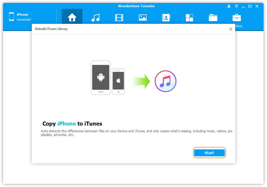 1-click rebuild iTunes library - start scanning media files on iDevice
