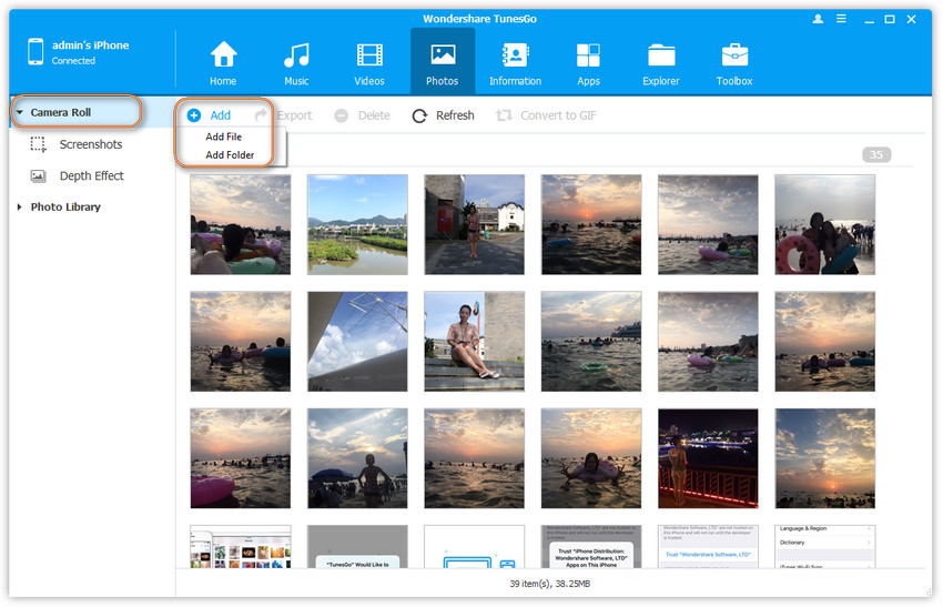 Add photos to iPhone/iPad Camera Roll