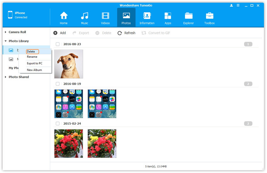 Manage Photo Albums in Photo Library - connect devices with computer 