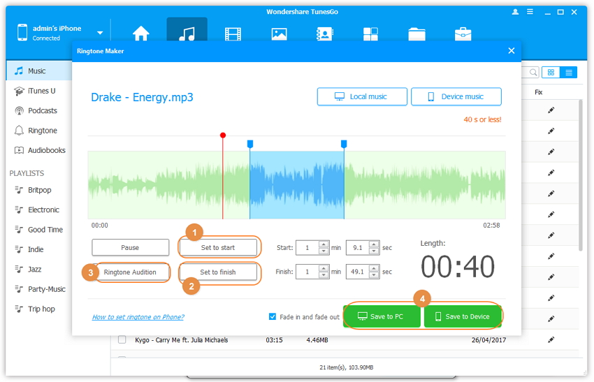  change MP3 to M4R without itunes from device location