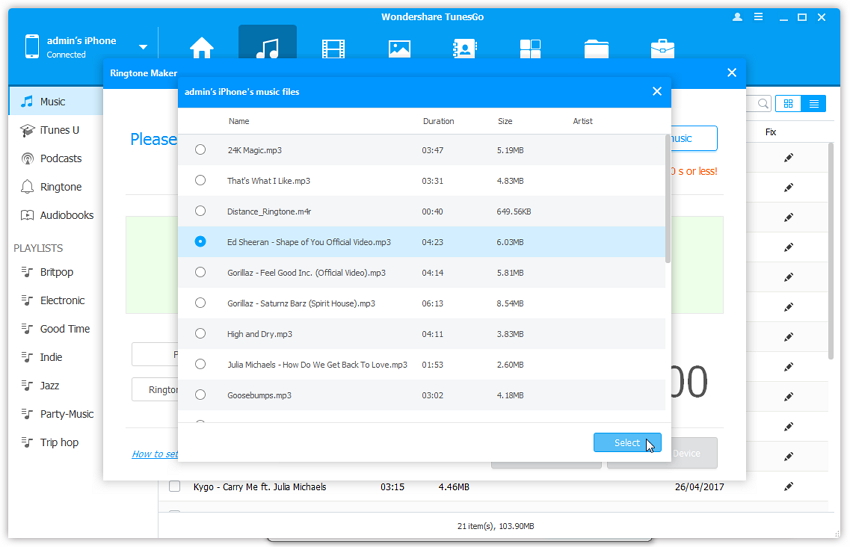 Find and Remove Duplicate Music Files - choisir la musique du dispositif