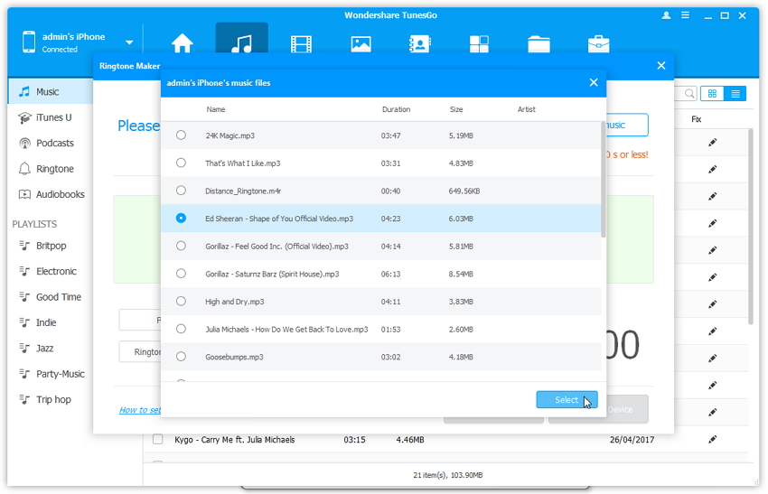 Trova e Rimuovi file musicali duplicati-scegli musica dispositivo