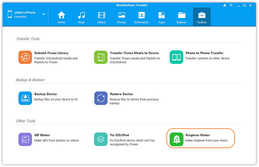 Make music to iPhone Ringtone - Find Ringtone Maker in Toolbox