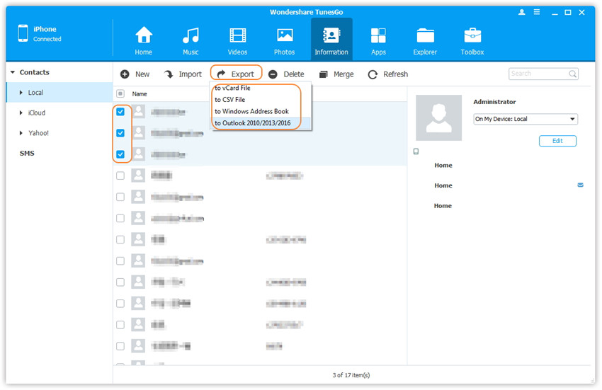 Sync contacts on iPhone and Android to computer