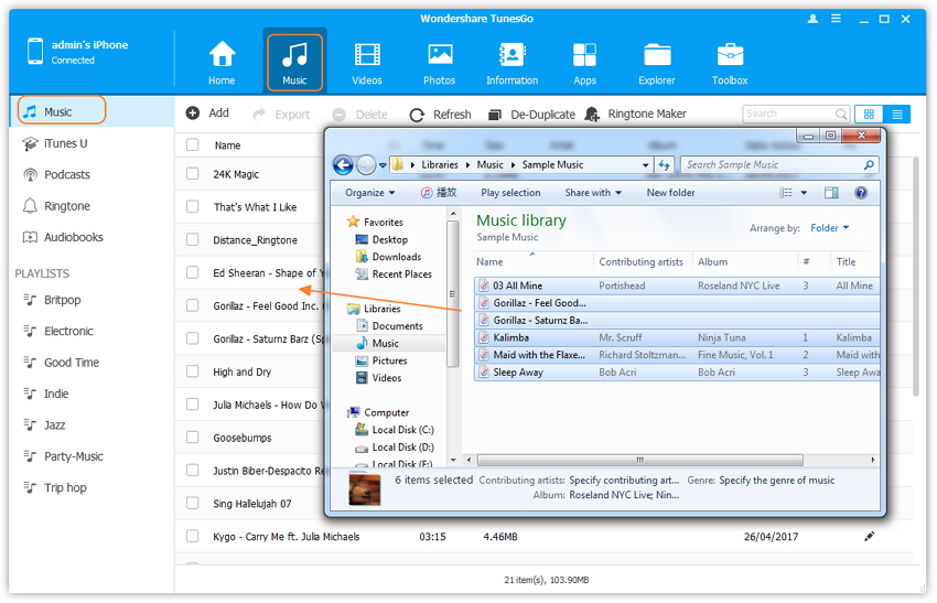 Transfer Audio from Computer to iPhone/iPad/iPod -  Export the songs to iPhone/iPad/iPod by Drag and Drop