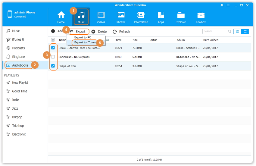Transfer Audio from iPhone/iPad/iPod to iTunes Library - transfer Audiobooks to iTunes
