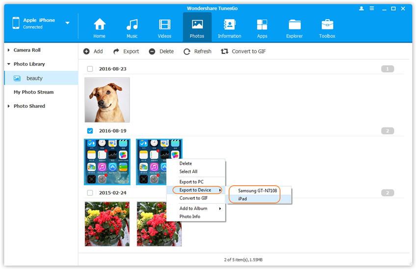 Transfer Photos Between iPhone/iPad/iPod/Android Devices - Select and transfer photos between devices 
