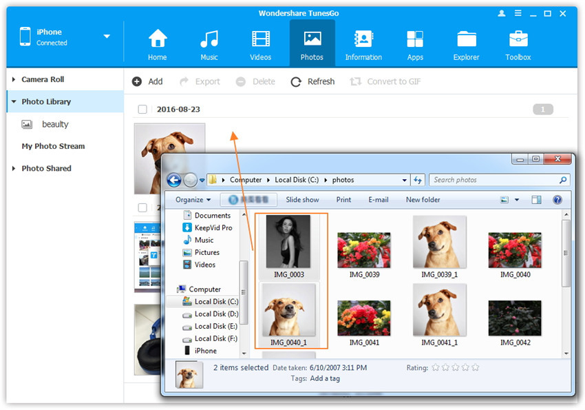 Transfer Photos from Computer to iPhone/iPad/iPod -  Export the songs to iPhone/iPad/iPod by Drag and Drop
