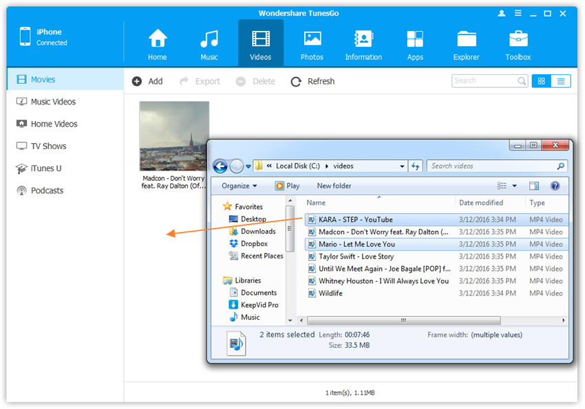 Transfer Videos from Computer to iPhone/iPad/iPod -  Export the videos to iPhone/iPad/iPod by Drag and Drop