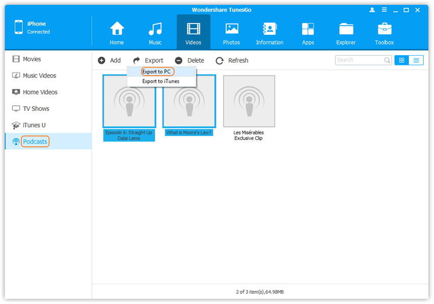 Transfer videos from iPhone/iPad/iPod to Computer - transfer Podcasts to your computer