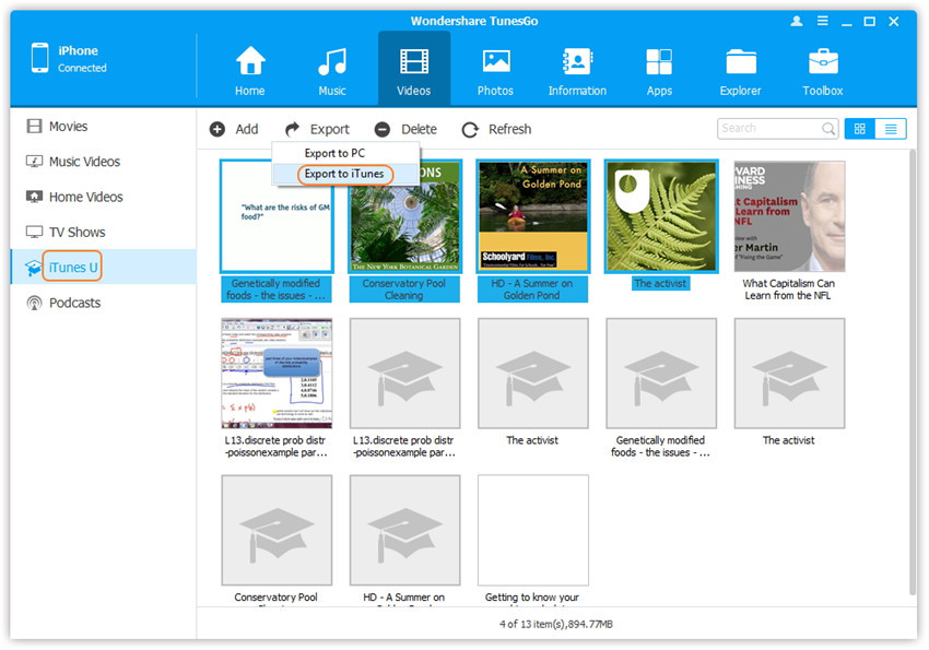 Transfer video from iPhone/iPad/iPod to iTunes Library - transfer iTunes U to iTunes