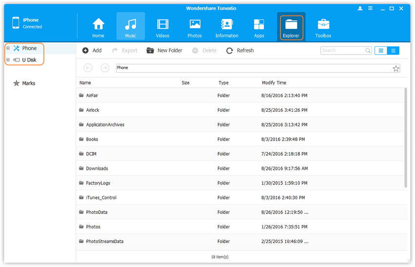 TunesGo User Interface - Information