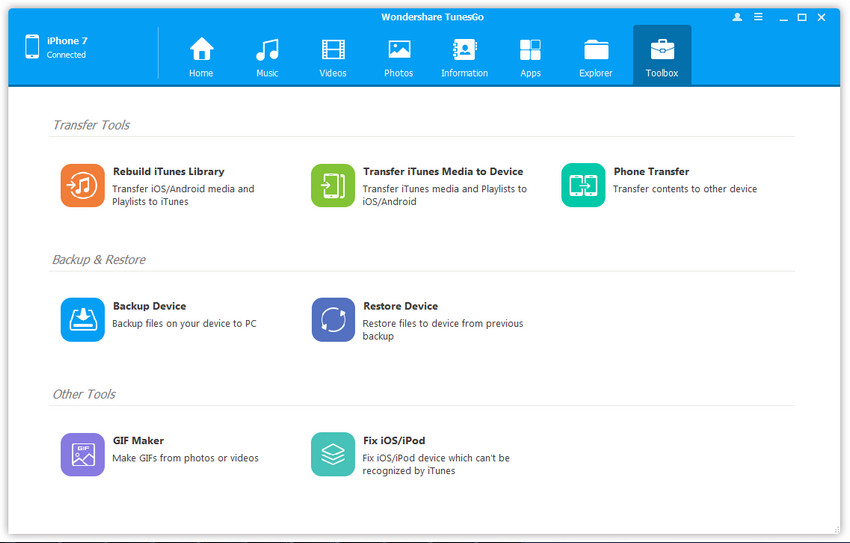 TunesGo User Interface - Information