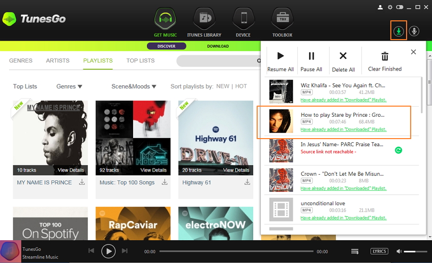 Download Music/Playlists from TunesGo to iTunes Directly